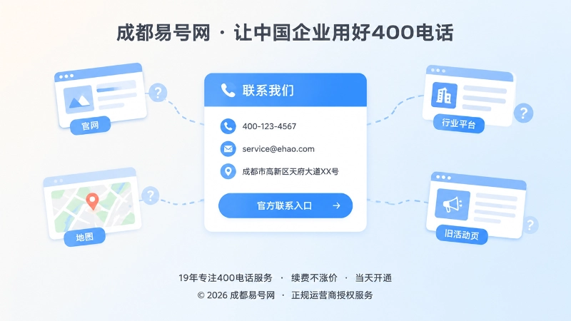 聚焦企业联系页面与多个来源图标的扁平化插画
